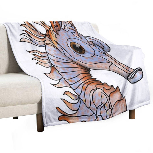 Sealife Ginger And Blue Seahorse Throw Blanket