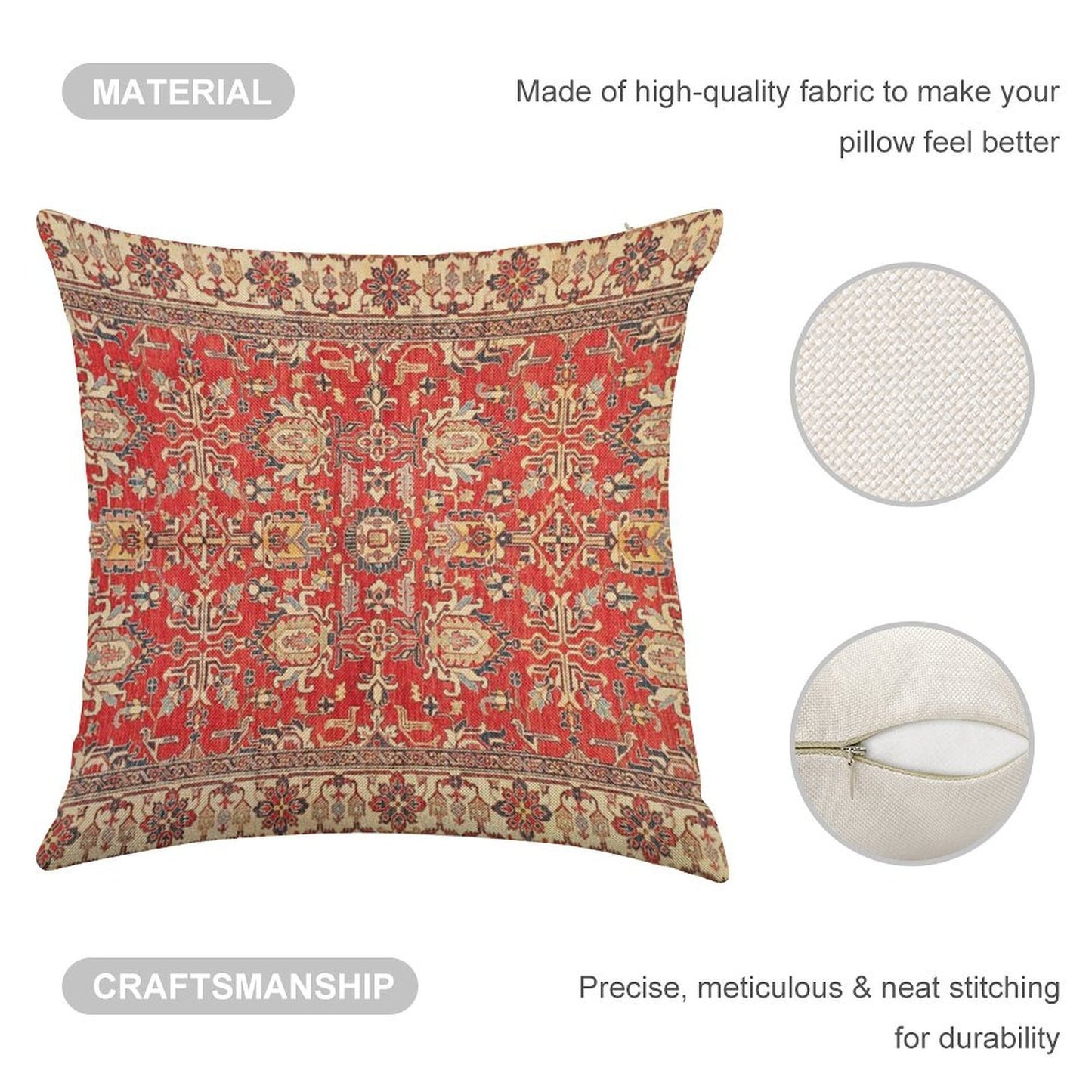 Turkish Carpet Linen Throw Pillow Cover
