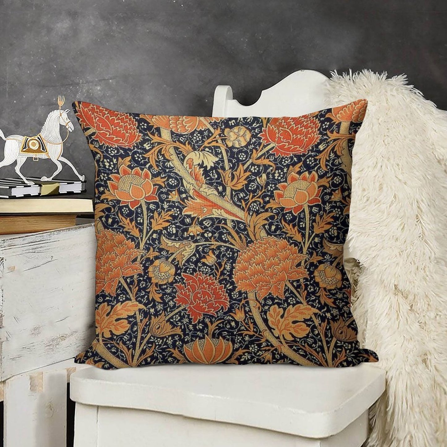 William Morris Cray Blue And Orange Linen Throw Pillow Cover