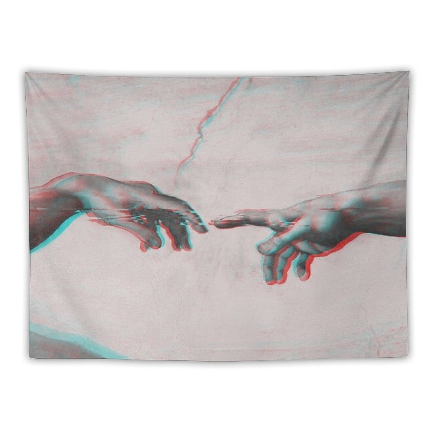The Creation of Adam in GLITCH - Wall Tapestries Sistine Chapel Near-touching Hands of God And Adam Red Colorized Tapestry