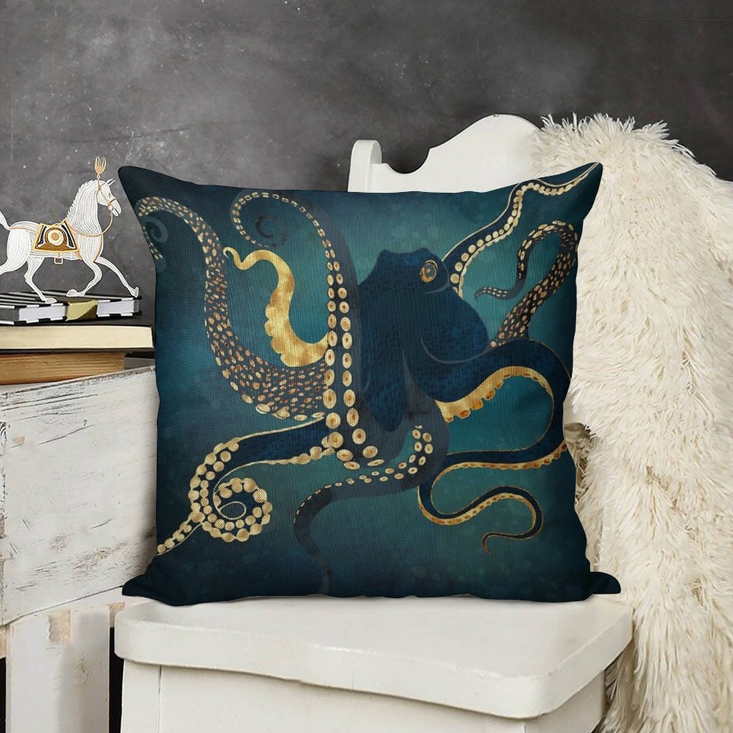 Metallic Octopus IV Linen Throw Pillow Cover