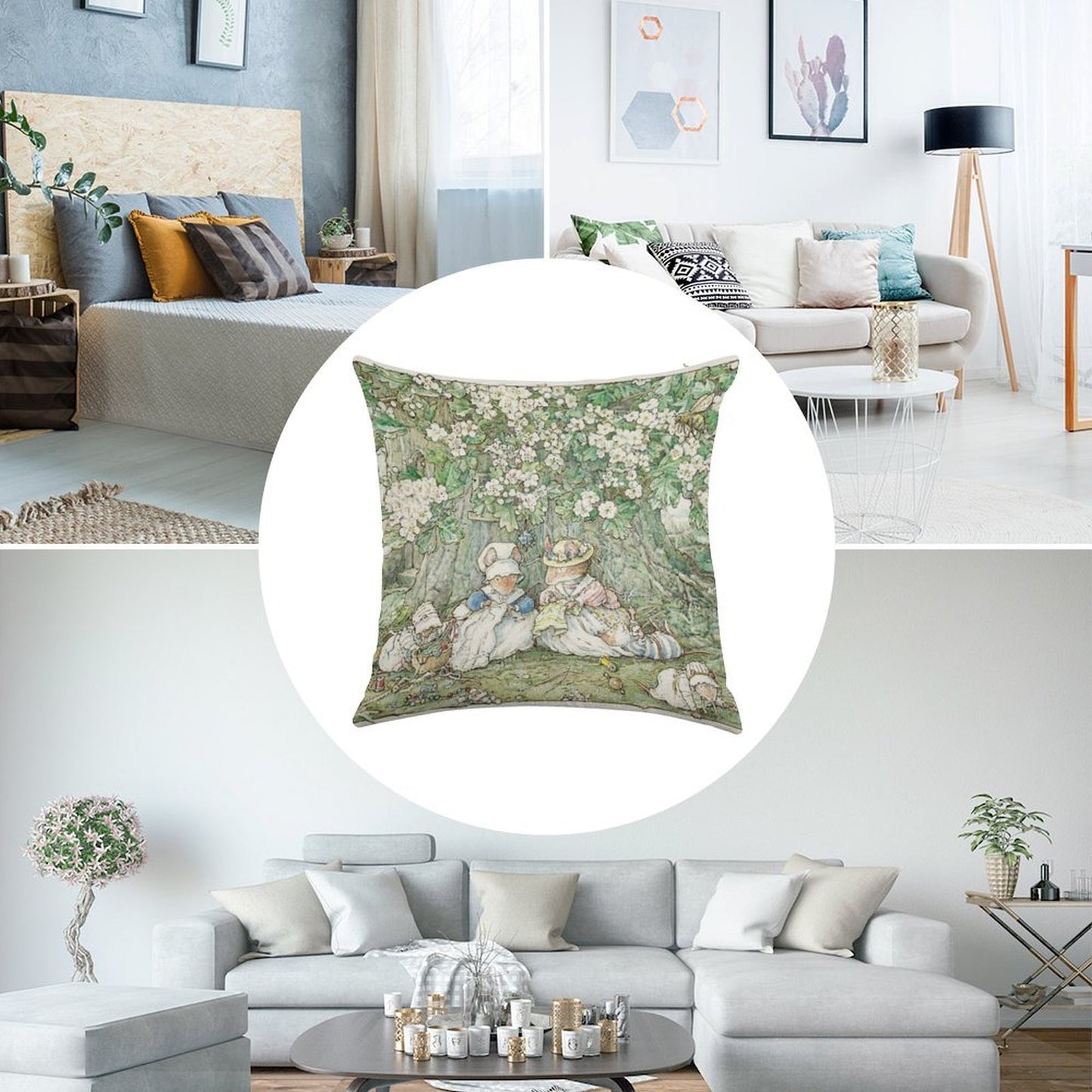 Brambly Hedge - Hawthorn Blossom And Babies Linen Throw Pillow Cover
