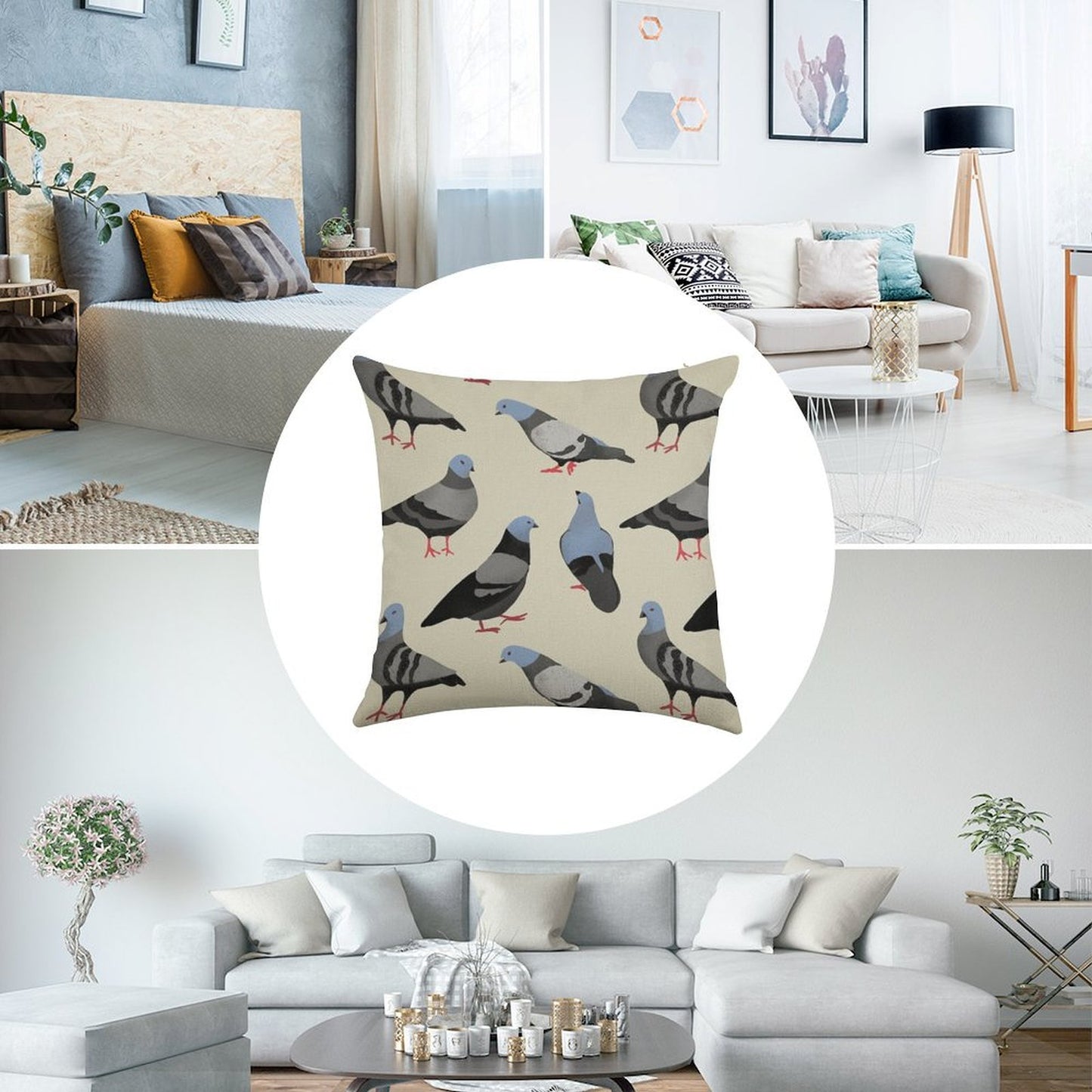 Design 33 - The Pigeons Linen Throw Pillow Cover