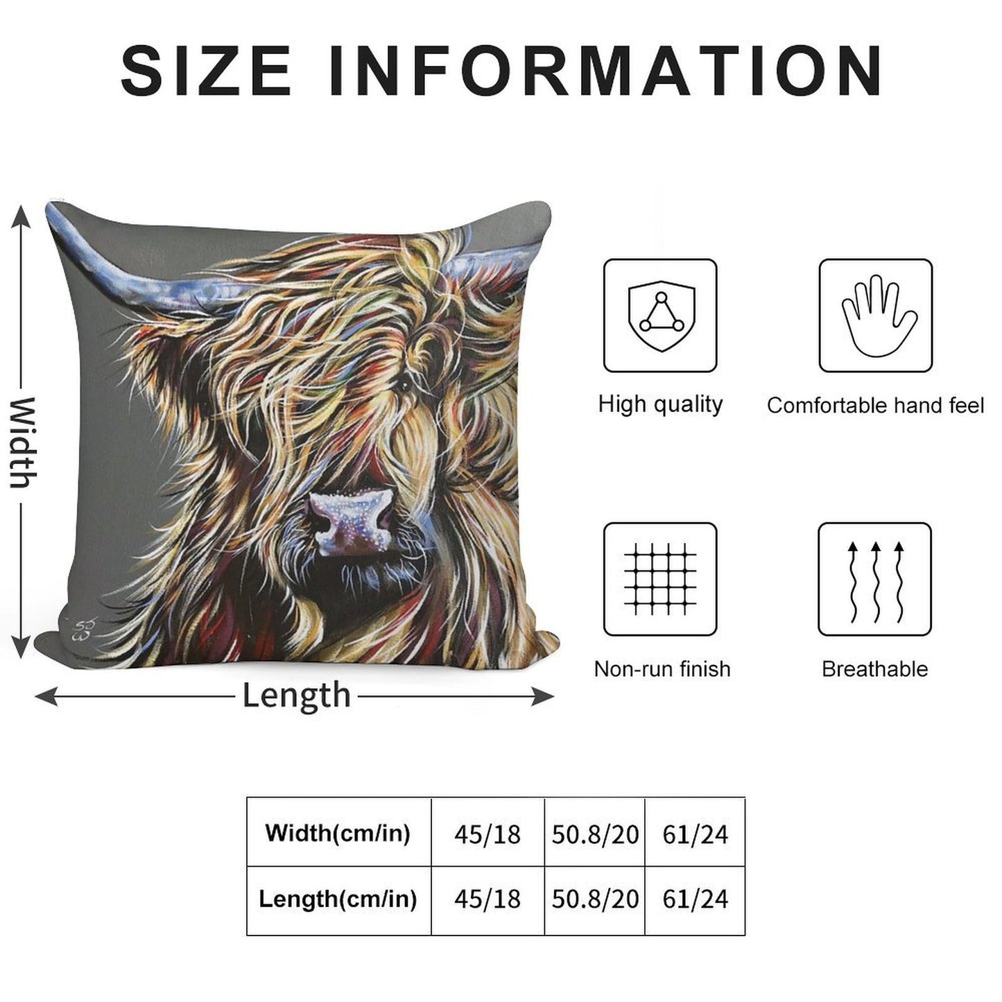 Beau The Colourful Highland Cow Soft Ultra-Soft Texture Throw Pillow