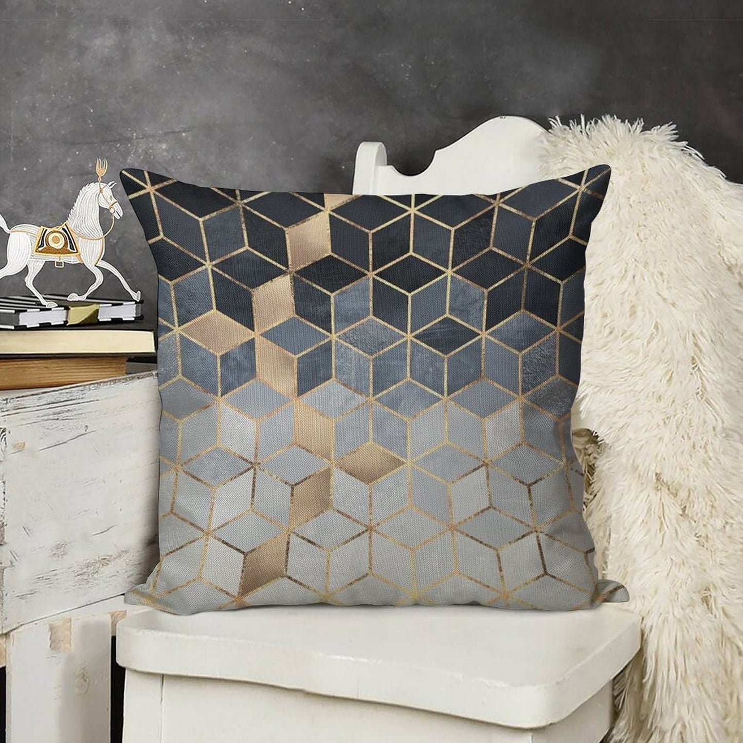 Soft Blue Gradient Cubes Linen Throw Pillow Cover