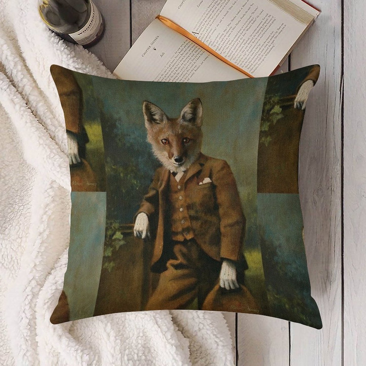 Young Master Fox Linen Throw Pillow Cover