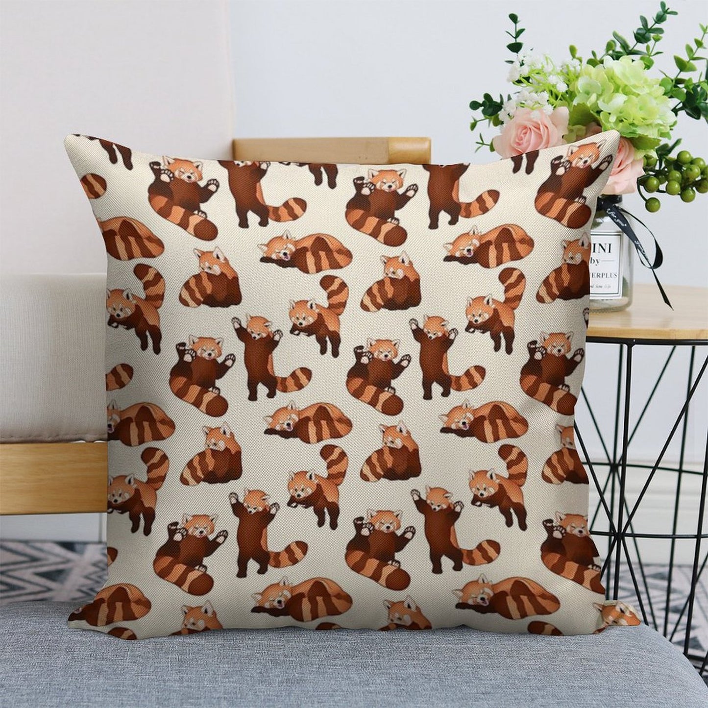 Red Panda Pattern Linen Throw Pillow Cover