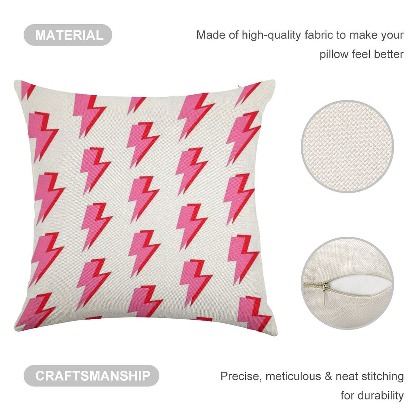 Pink And Red Lightning Linen Throw Pillow Cover