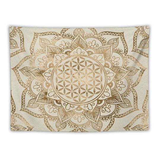 Flower of Life in Lotus - Pastel Golds And Canvas Tapestry