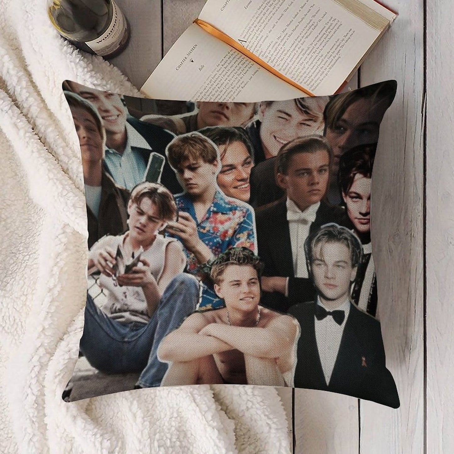 Leonardo Dicaprio Collage Linen Throw Pillow Cover