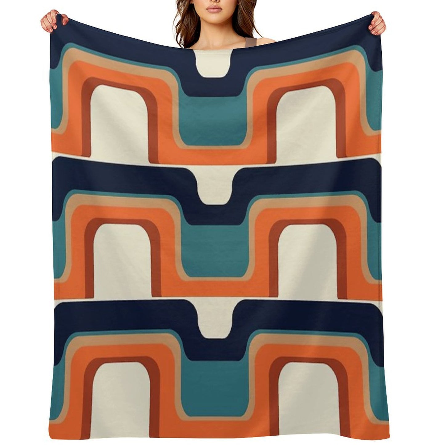 Mid-Century Modern Meets 1970s Orange & Blue Throw Blanket
