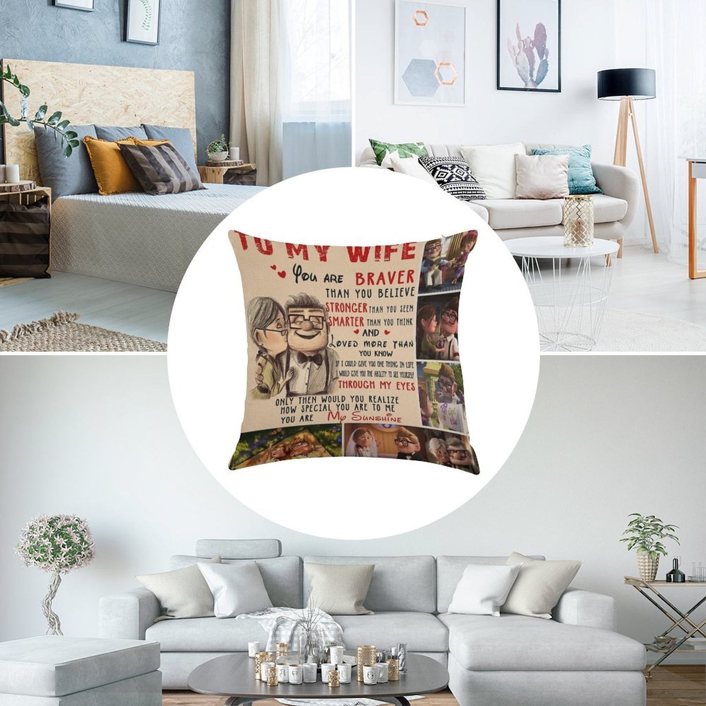 Carl & Ellie To My Wife You're Braver Than You Believe Quilt Blanket Fleece Blanket To My Wife Blanket Warmer Gift Gift For Her Linen Throw Pillow Cover