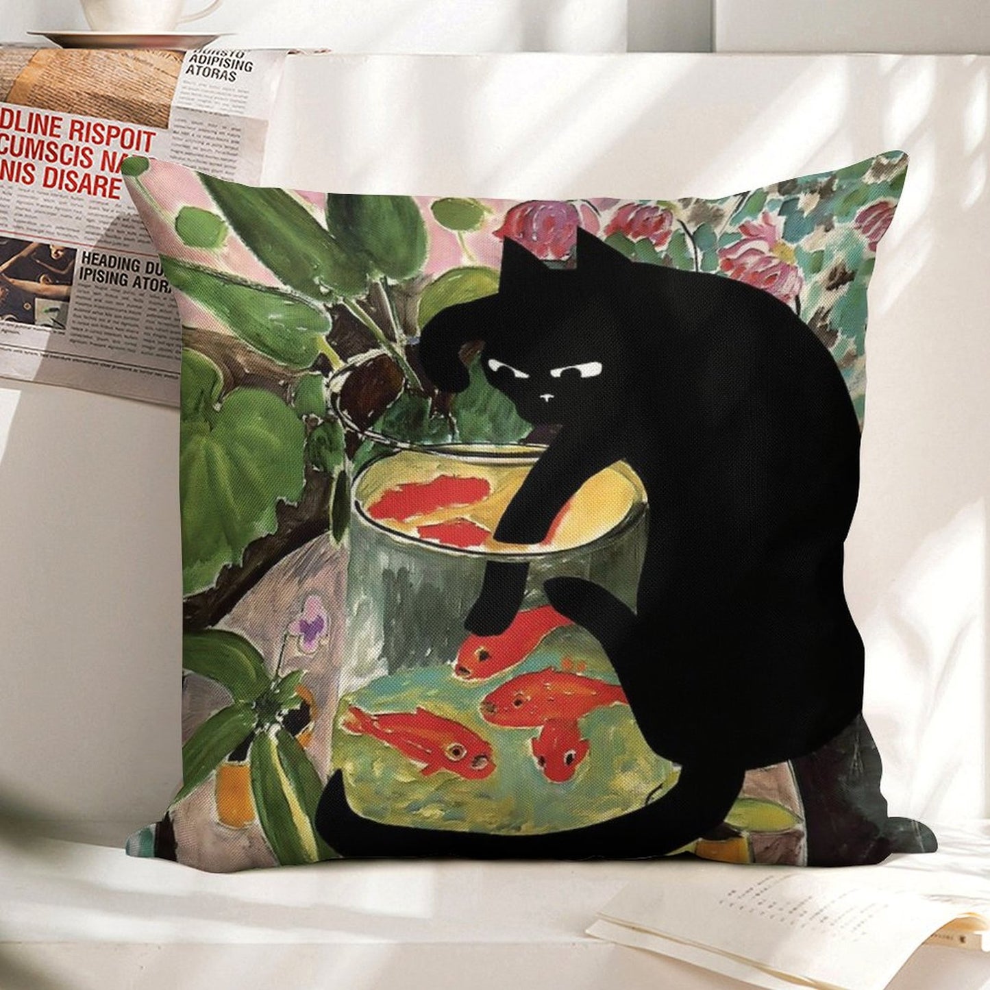 Matisse's Goldfish And A Cat Linen Throw Pillow Cover