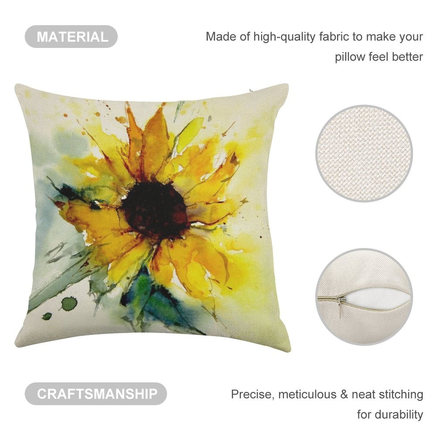 Sunflower Linen Throw Pillow Cover