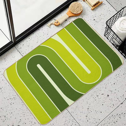 Retro Geometric Double Arch Design Green Bath Mat