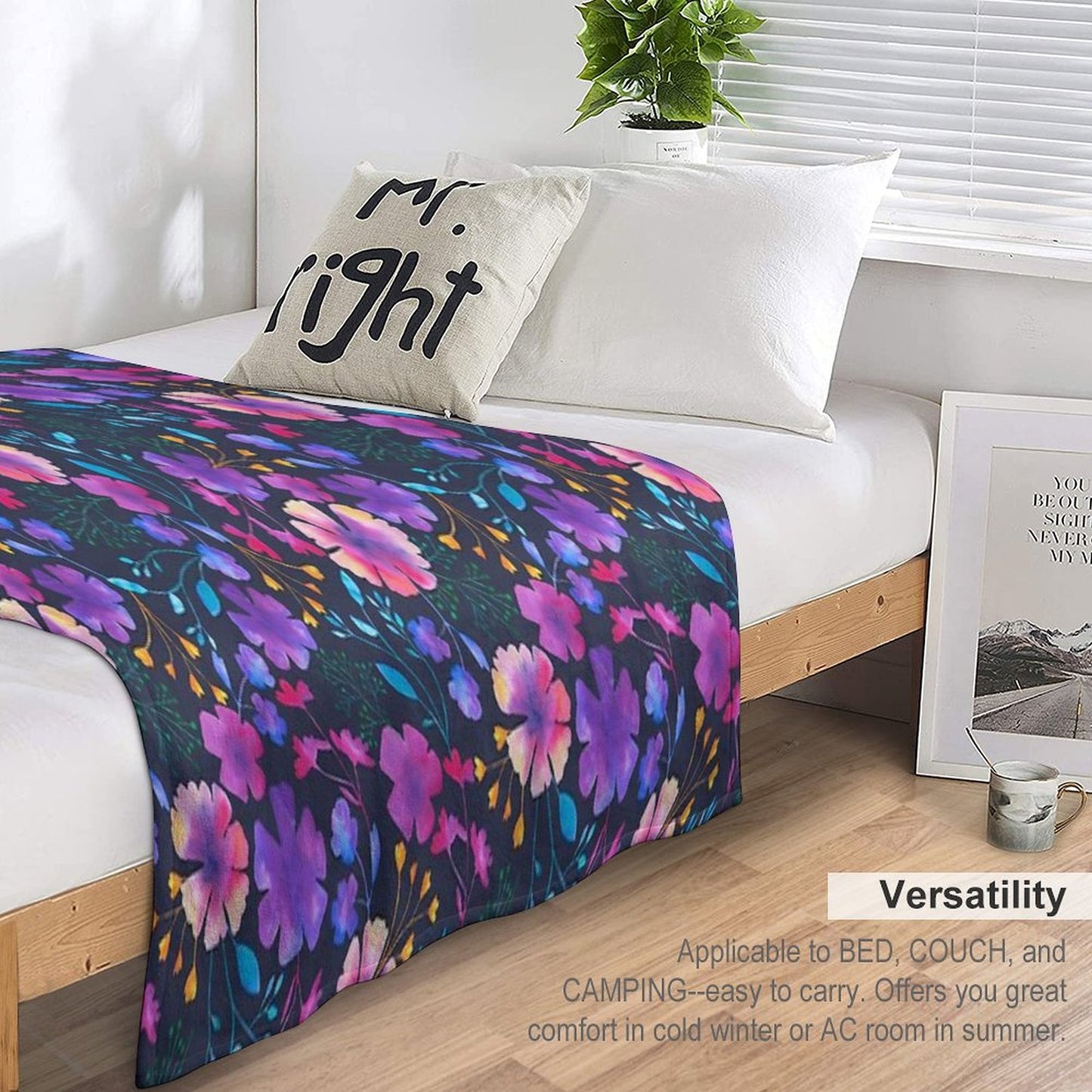 Fluro Floral Watercolour Flower Pattern Throw Blanket