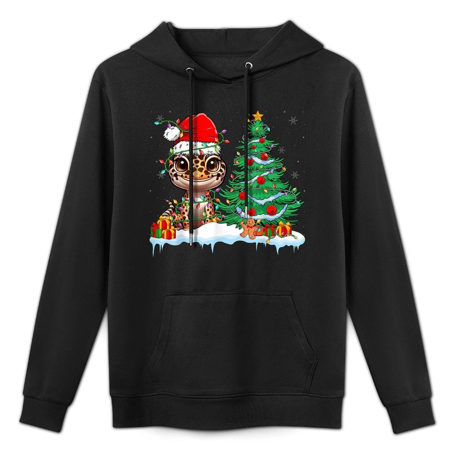 Leopard Gecko - Funny Gecko Wearing Santa Hat Christmas Shape Retention Hoodie