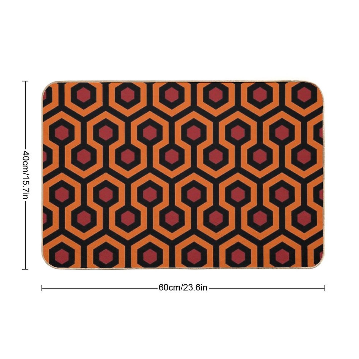 Geometric Pattern Looped Hexagons OrangeRedBlack Bath Mat