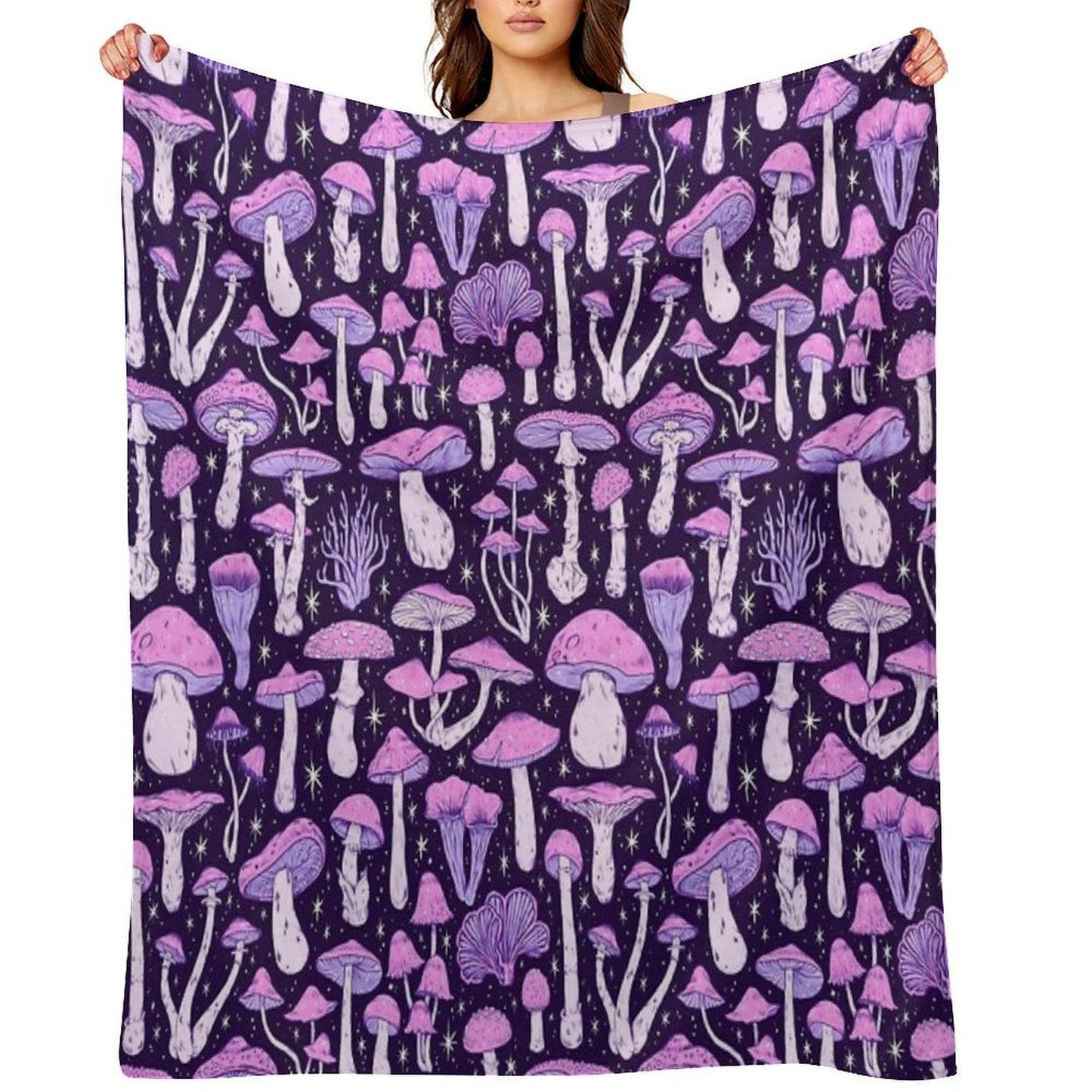 Deadly Mushrooms Dark Purple Throw Blanket