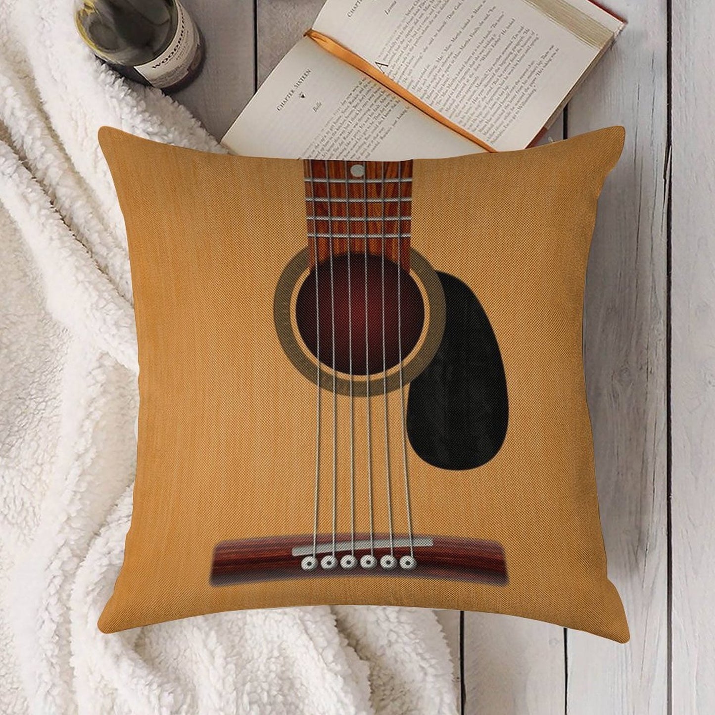 Acoustic Guitar Linen Throw Pillow Cover