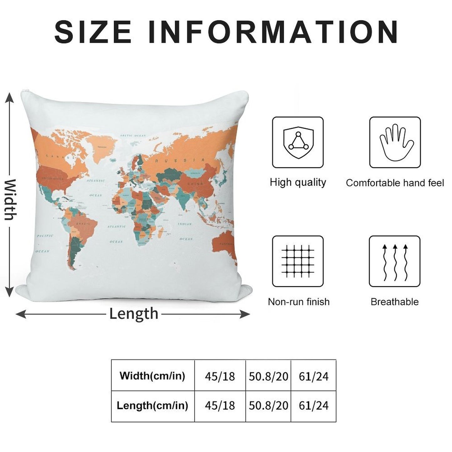 Map of The World in Burnt Orange And Teal Soft Luxury Feel Throw Pillow