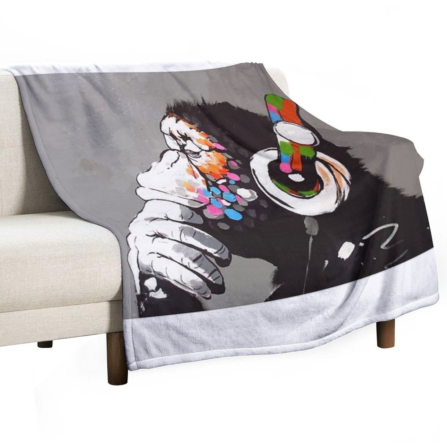 Banksy DJ Monkey Thinker with Headphones Throw Blanket
