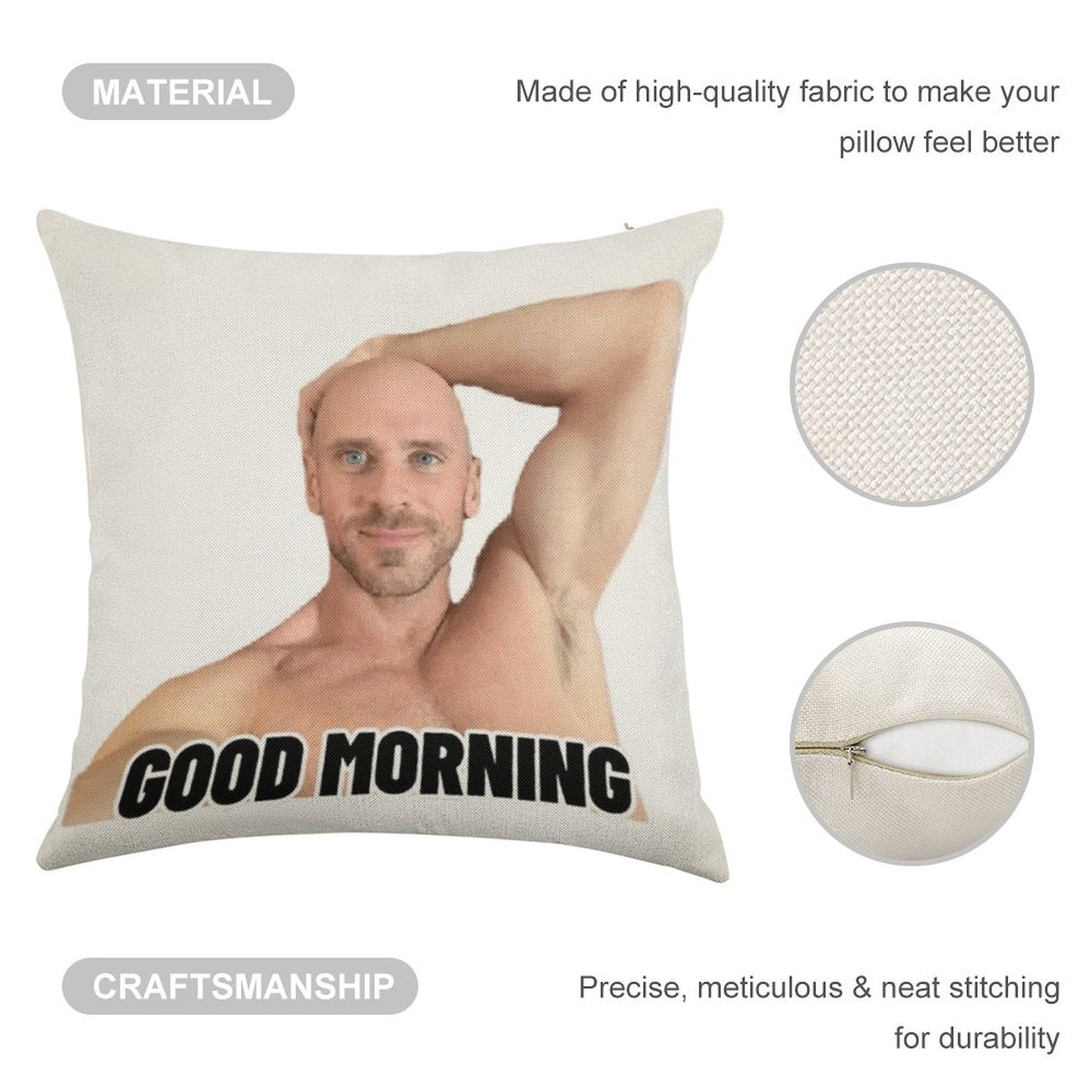Johnny Sins Good Morning Linen Throw Pillow Cover