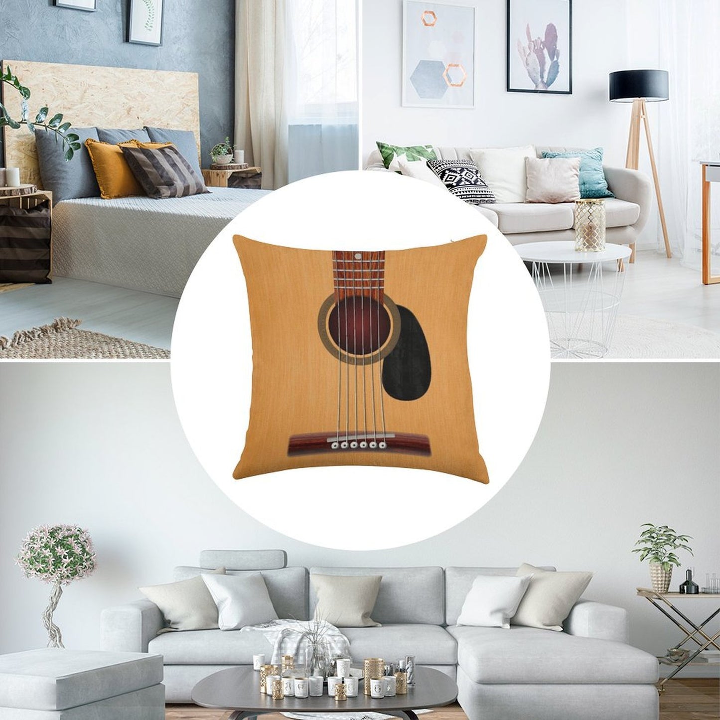 Acoustic Guitar Linen Throw Pillow Cover