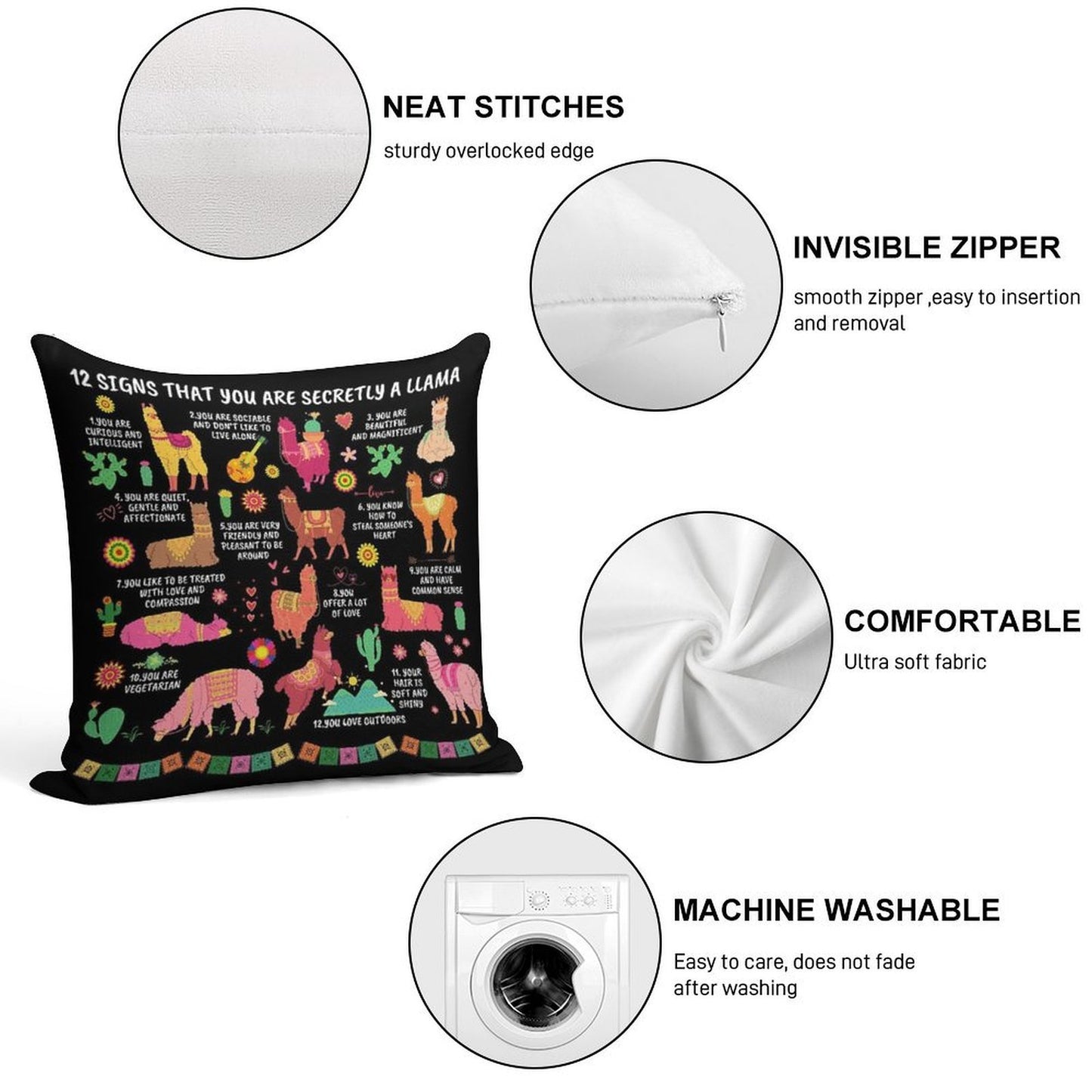 12 Signs That You Are Secretly A Llama Gifts For Llama Lovers Soft Shrink-Resistant Throw Pillow
