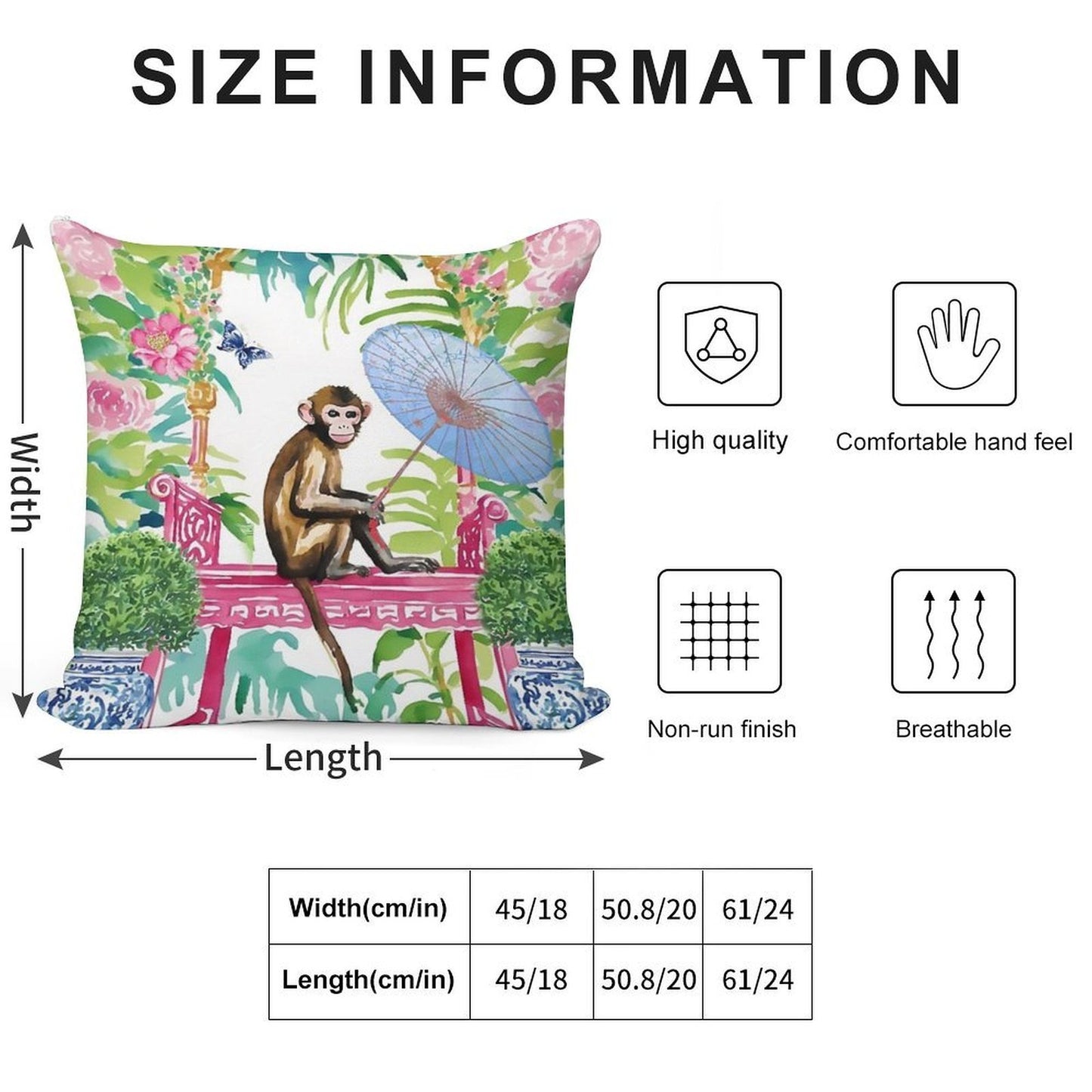 Monkey in Chinoiserie Garden Soft Washable Throw Pillow