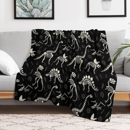 Dinosaur Fossils in Black Throw Blanket
