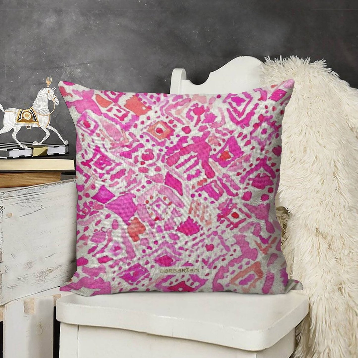 Cute Geometric Pink Linen Throw Pillow Cover