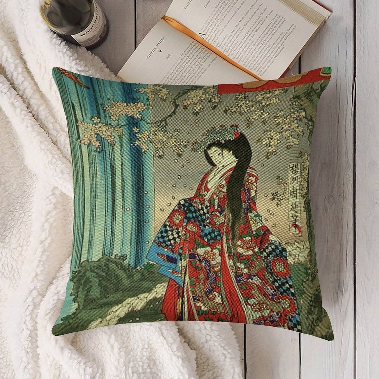 Japanese Classic Geisha Lady - Japan Art Linen Throw Pillow Cover