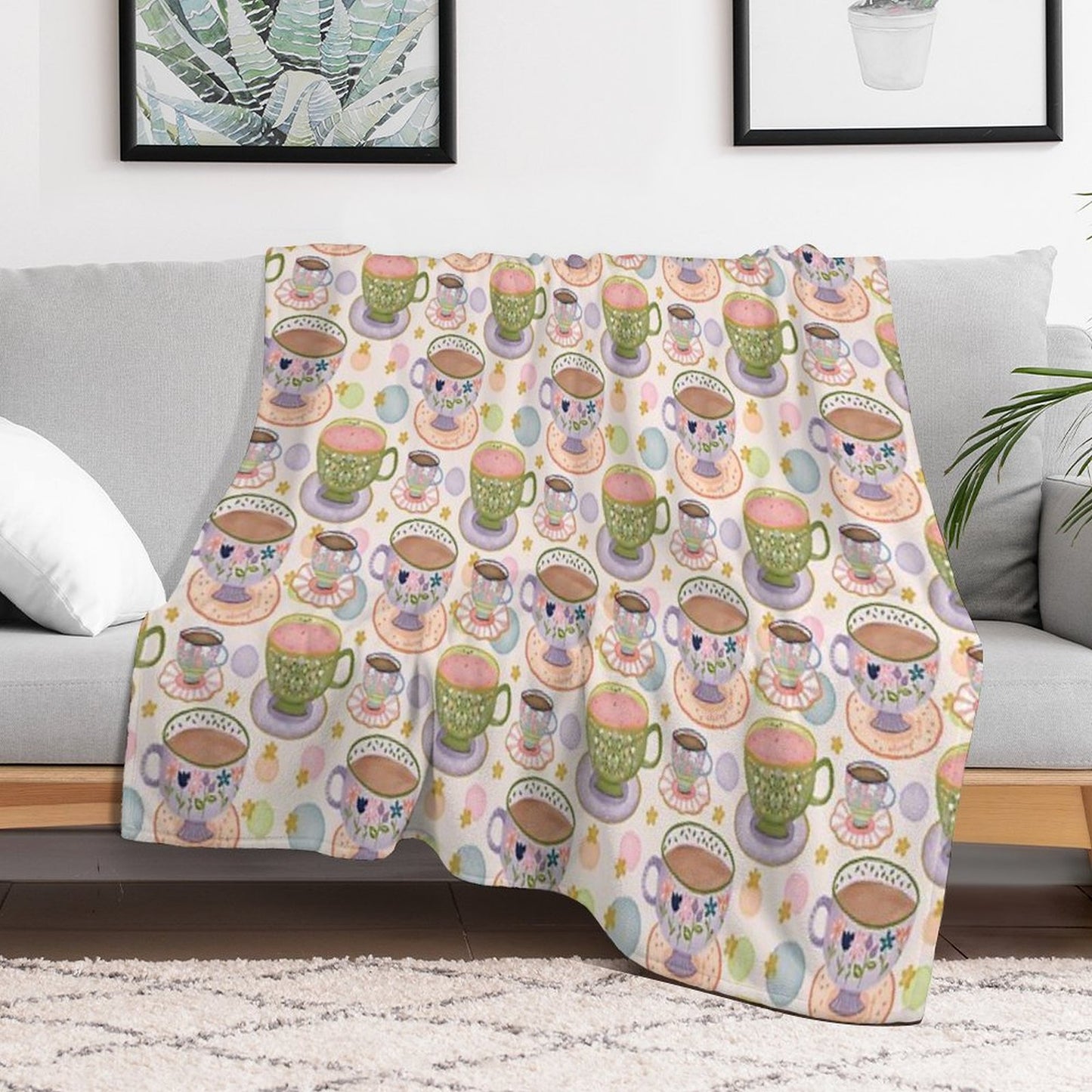 Fancy A Cup of Tea Watercolour Pattern Throw Blanket