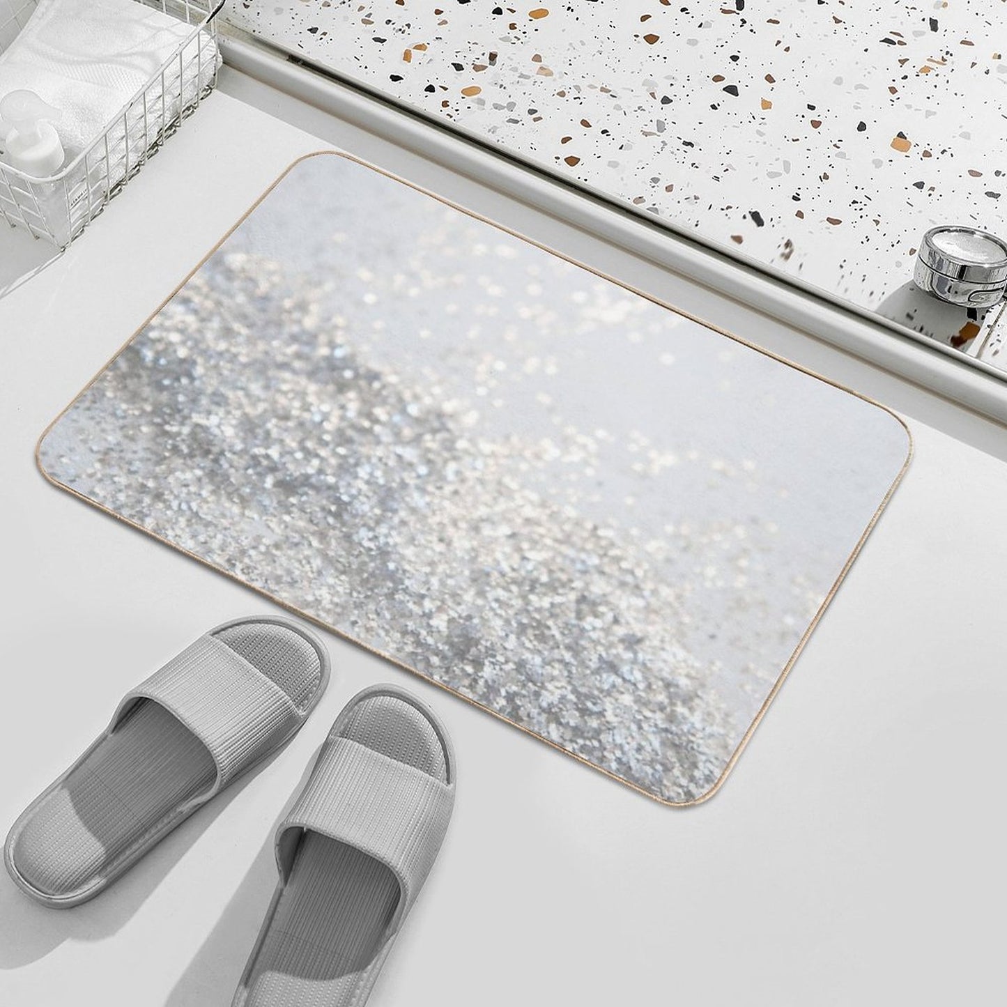 Silver Gray Glam #3 (Photo of Glitter Only - Not Reflective) Bath Mat