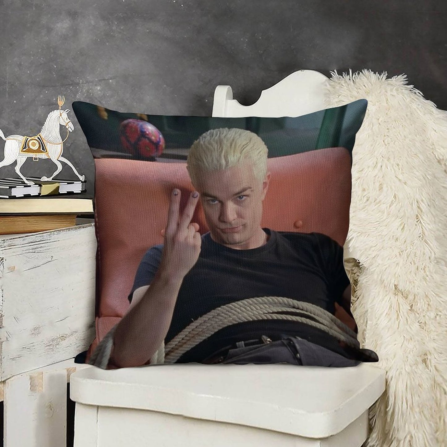 Spike Peace Sign Buffy The Vampire Slayer Linen Throw Pillow Cover
