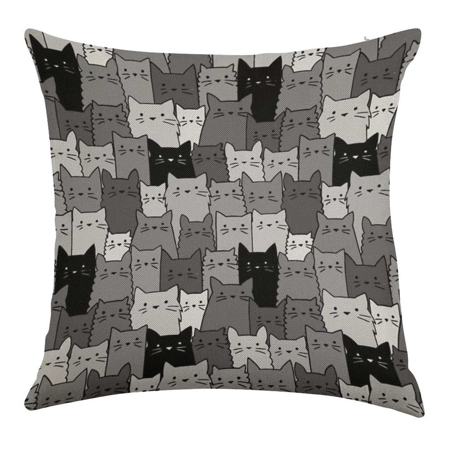 Silent Cats Monochromatic Linen Throw Pillow Cover