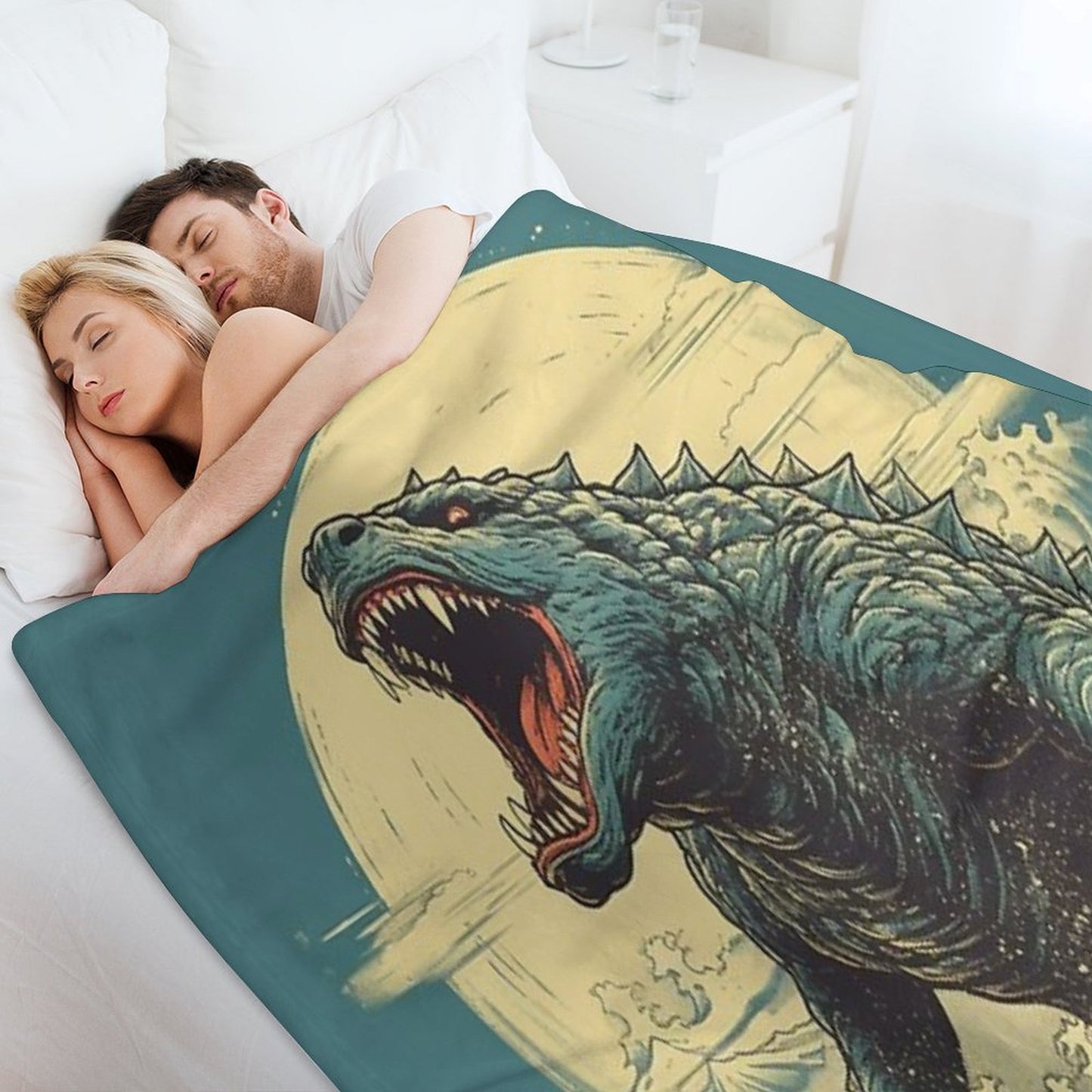 Vintage Japanese Godzilla Great Wave Throw Blanket