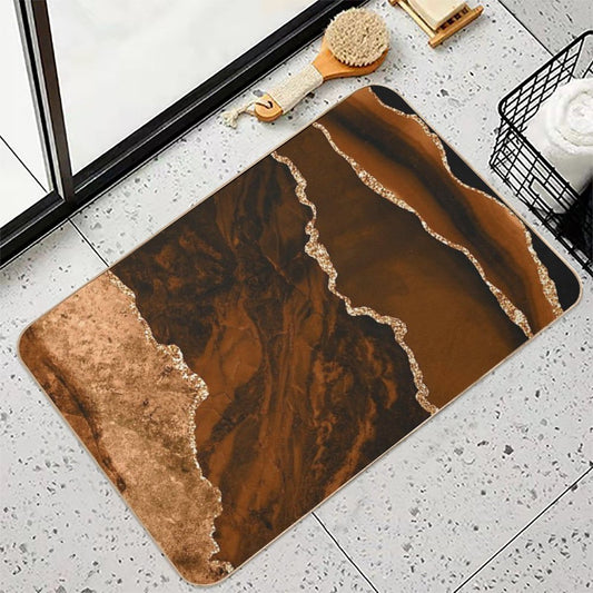 Abstract Chocolate Brown & Gold Modern Geode Agate Design Bath Mat