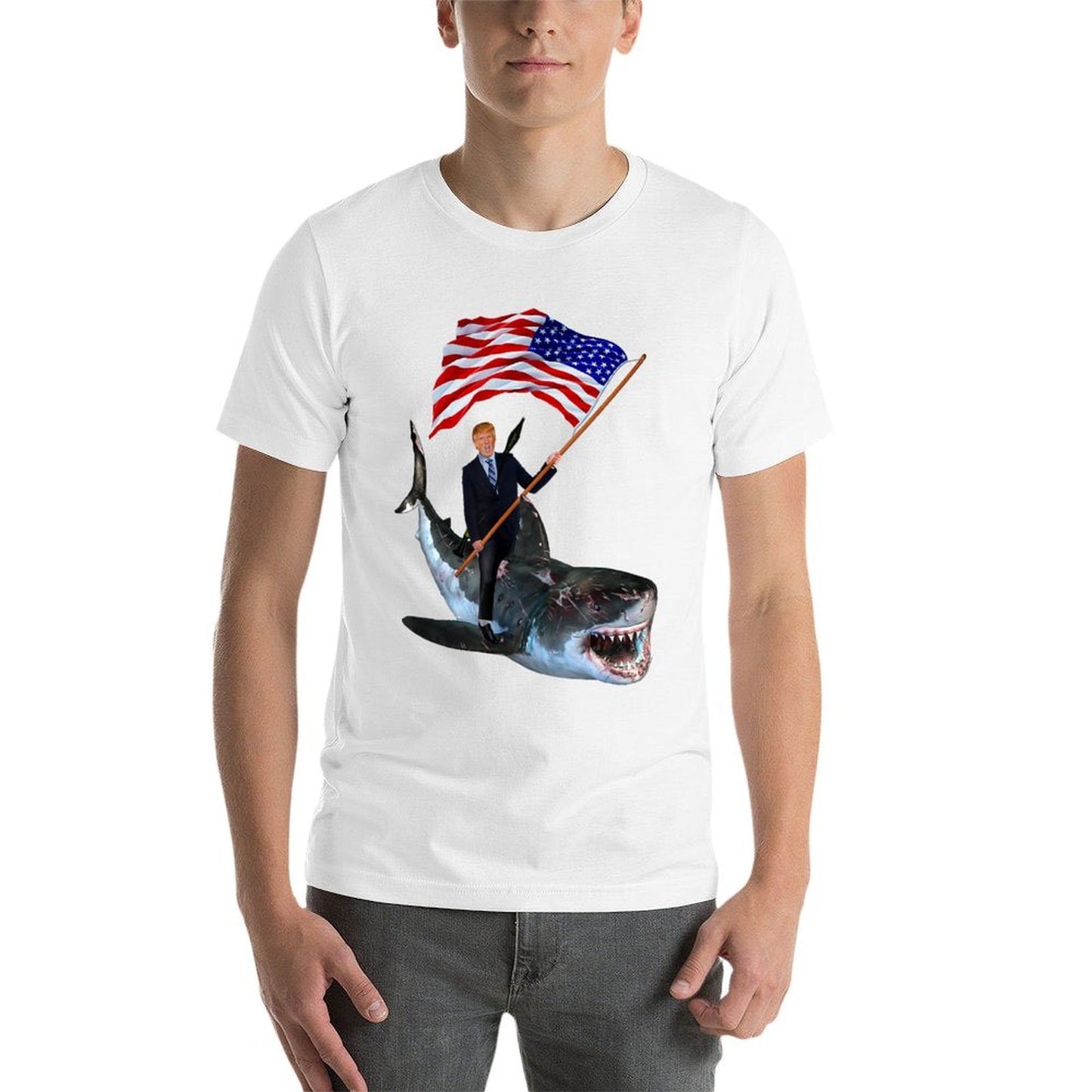 Epic Trump Riding Shark With USA Summer-ready Fabric T-Shirt
