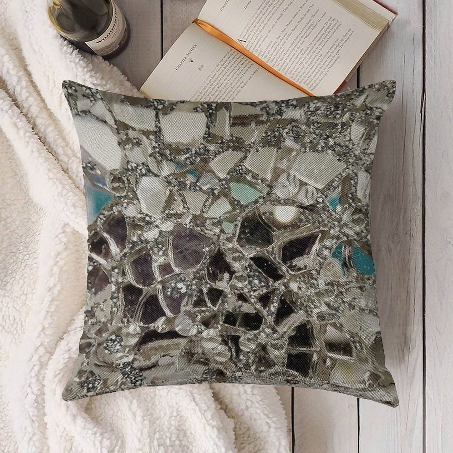 Photographic Image Sparkly Silver Glitter, Glass And Mirror Linen Throw Pillow Cover