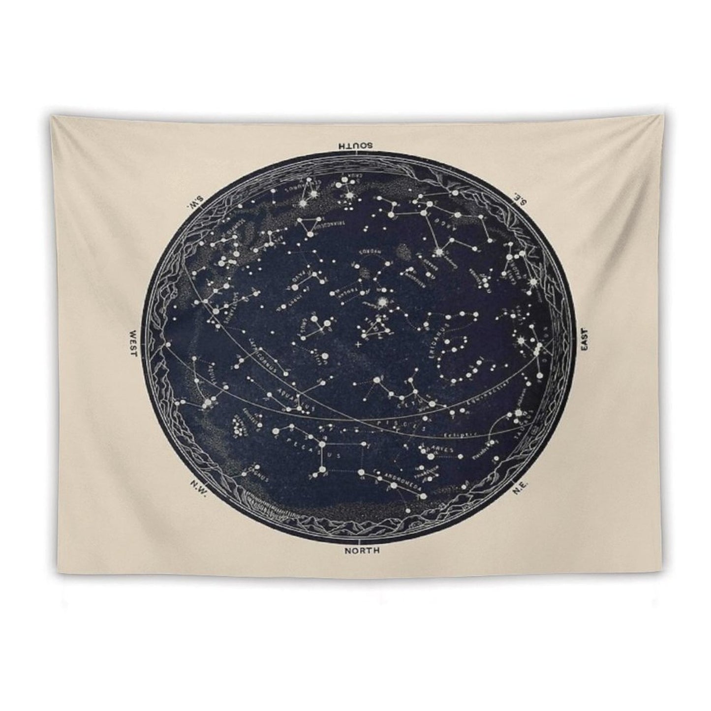 Antique Map of The Night Sky, 19th Century Astronomy Tapestry