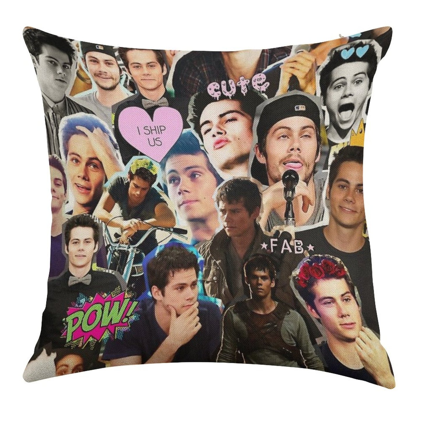 Dylan O'Brien Collage Linen Throw Pillow Cover