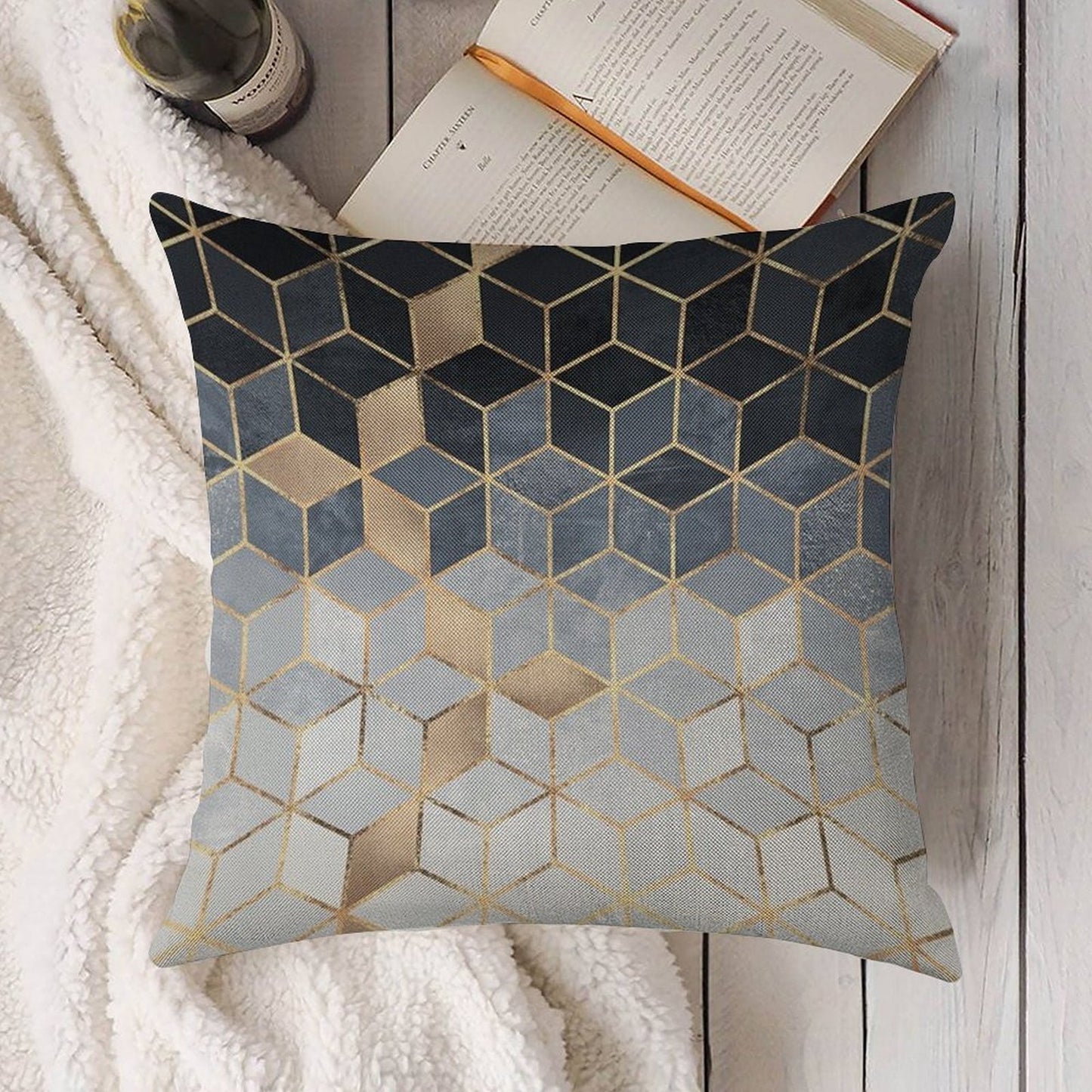 Soft Blue Gradient Cubes Linen Throw Pillow Cover
