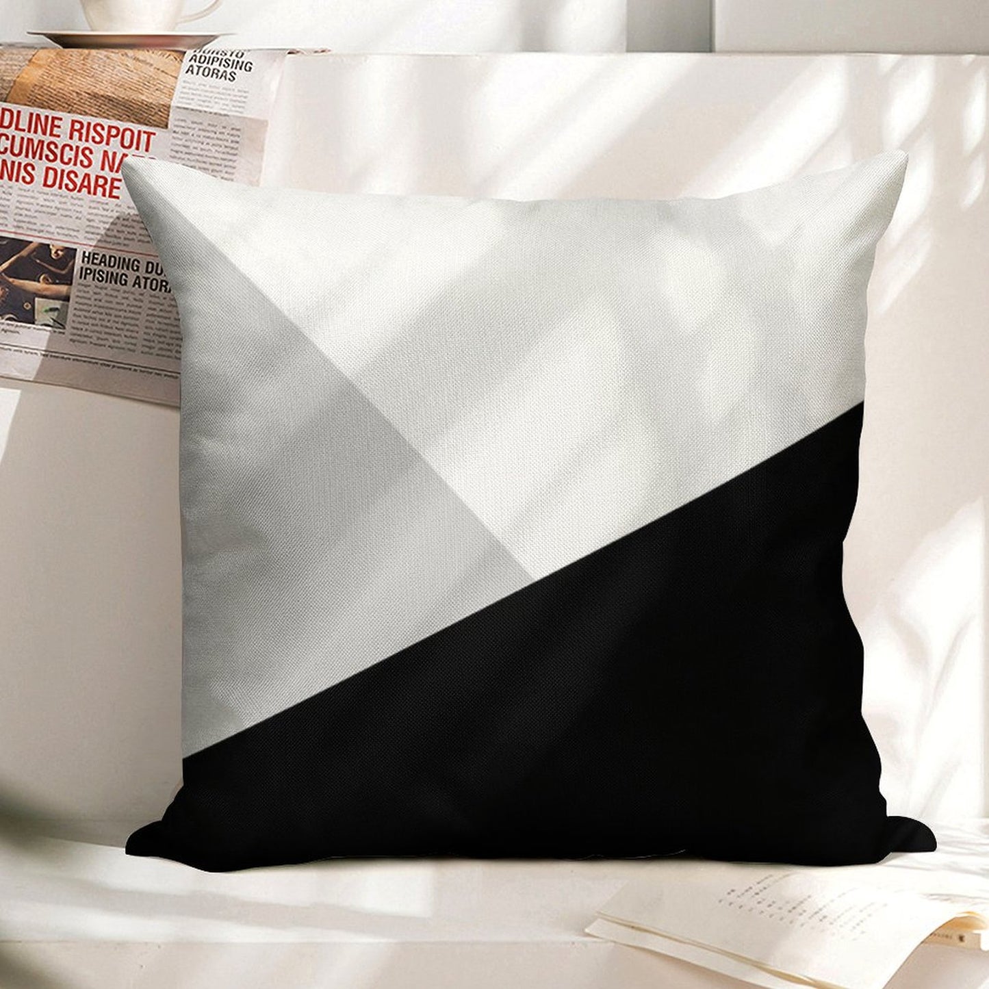 Monochromatic Black White Gray Color Block Linen Throw Pillow Cover