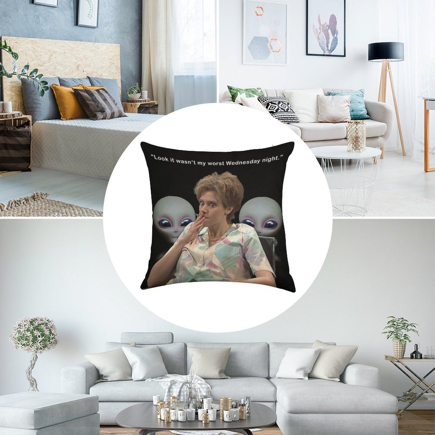 Kate Mckinnon Aliens Linen Throw Pillow Cover