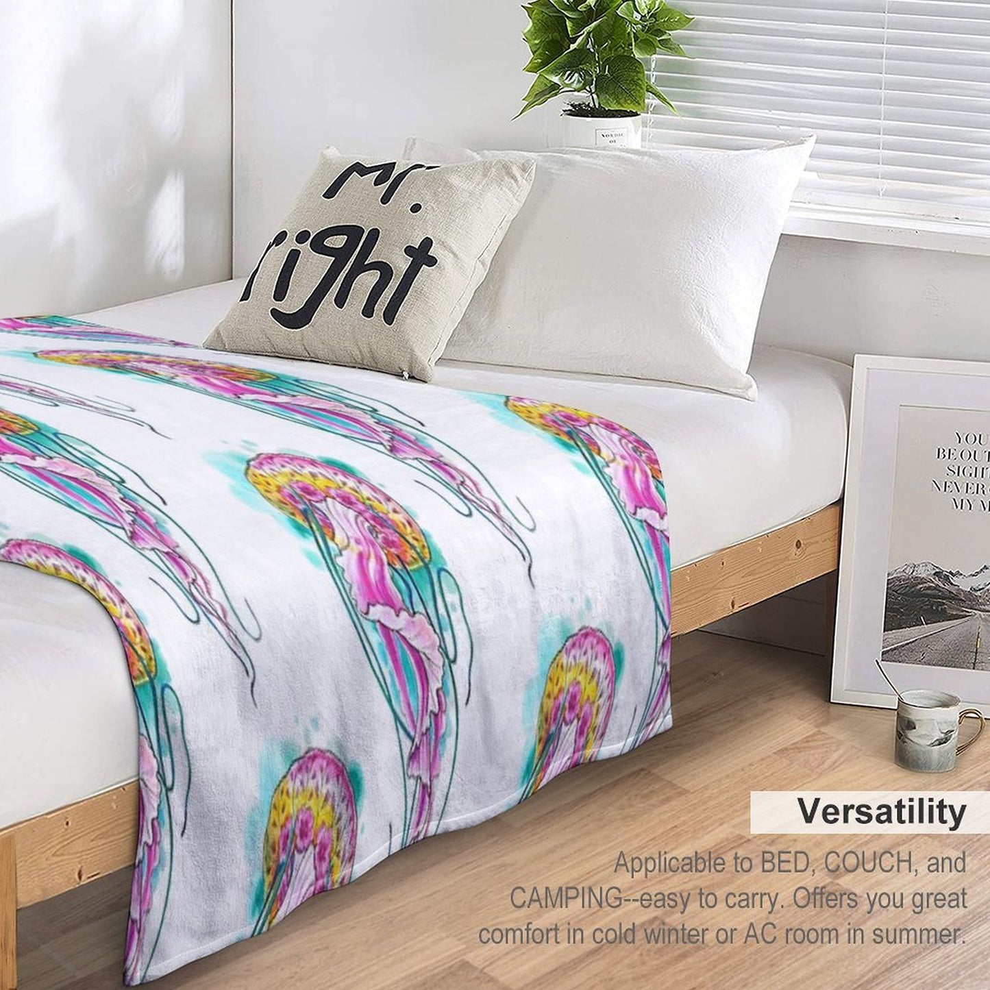 Floral Jellyfish Watercolour Throw Blanket