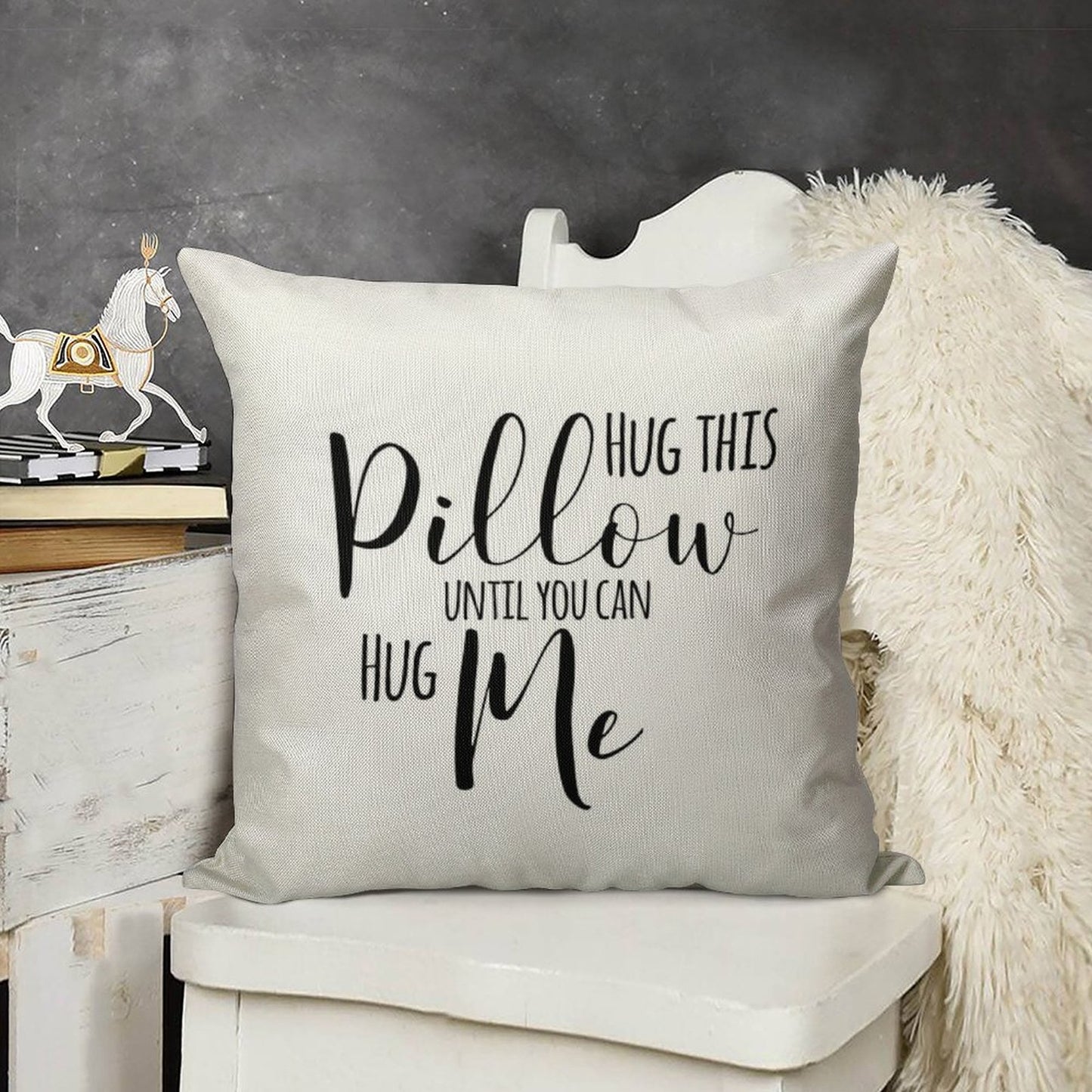 Hug This Pillow Until You Can Hug Me Linen Throw Pillow Cover