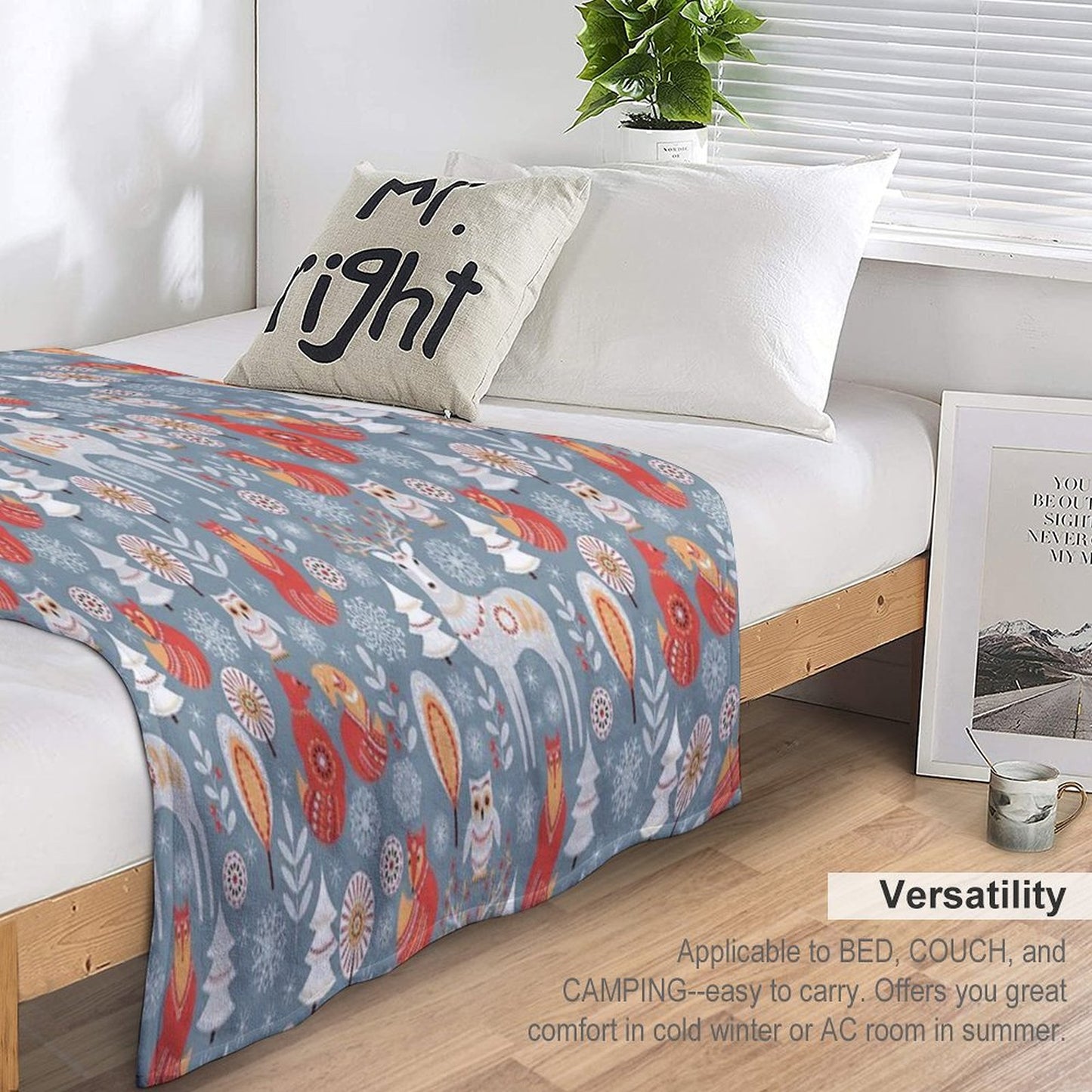 Seamless Pattern with Winter Forest, Deer, Owl And Fox. The Scandinavian Style. Throw Blanket