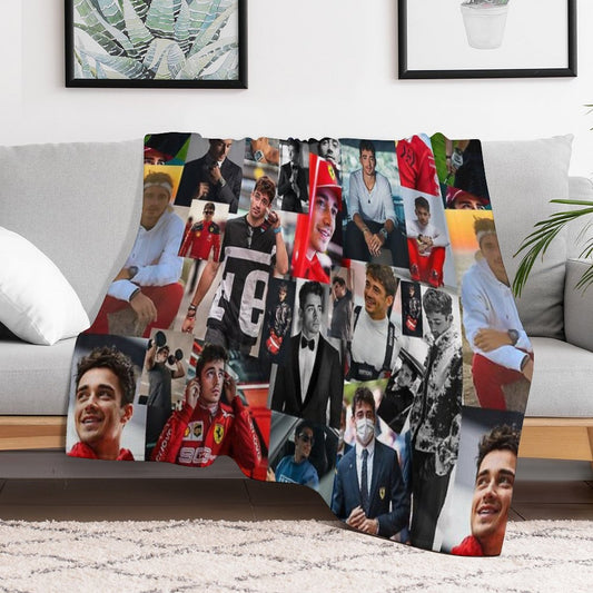 Charles Leclerc Monacan Motorsports Racing Driver Collage Throw Blanket
